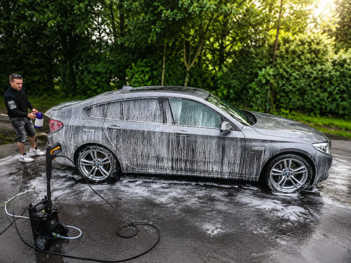 Mobile foam wash during AGO Detailing valet service